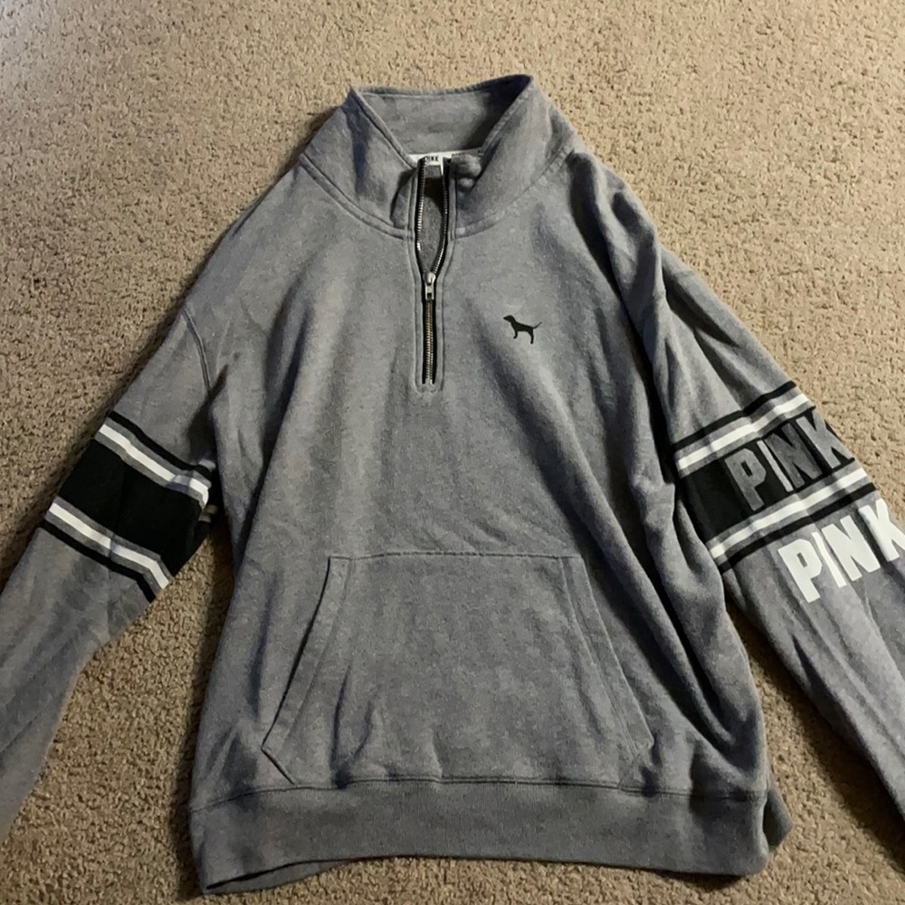 Gray pink sweater, half zip up